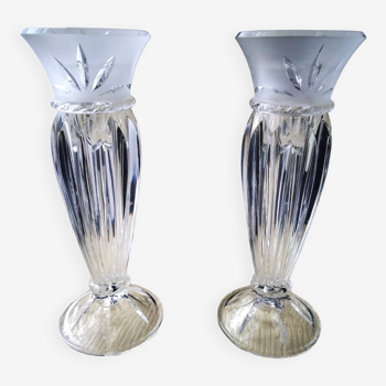 Pair of candlesticks or soliflores in Arques crystal Carthage model