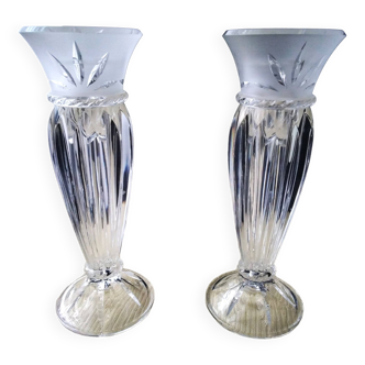 Pair of candlesticks or soliflores in Arques crystal Carthage model