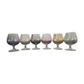 6 old colored glasses with vintage liqueur