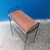 Porte revues table d'appoint file d'acier et bois design scandinave vintage