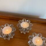 Trio of flower candle holders in molded glass from Reims