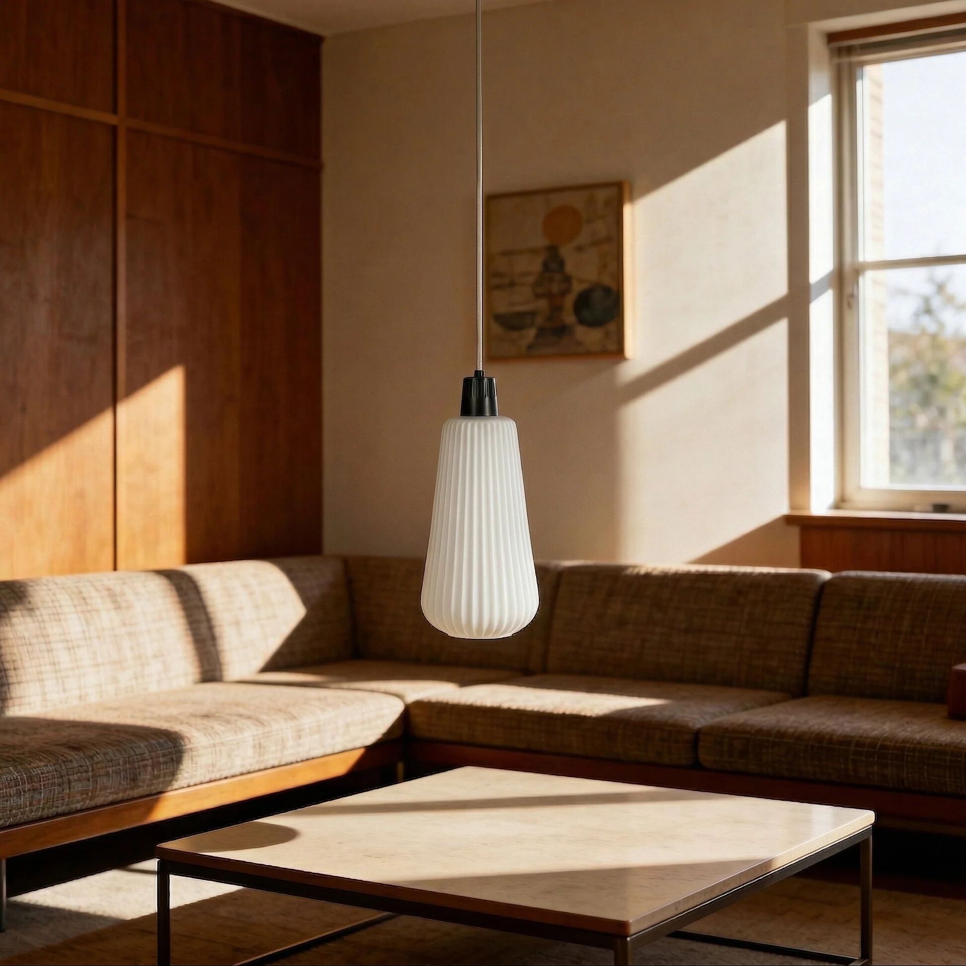 Vintage MCM glass pendant with metal rod