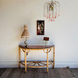 Console table d’appoint en rotin avec miroir rose