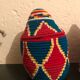 Berber wool and green and Red raffia basket