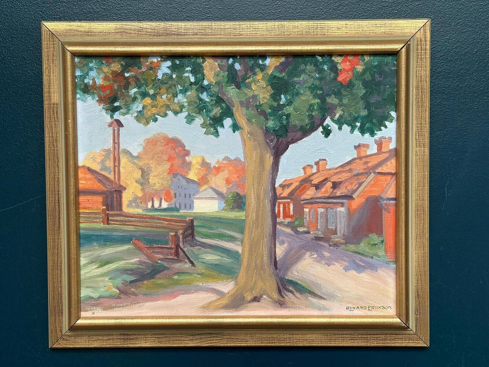 Original Mid Century Swedish Oil On Canvas – “Obscured By The Tree” By Rikard Erikson – Framed 55 × 47 Cm (21.7" × 18.5")