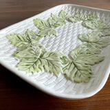 French Barbotine Majolica Serving Platter with Vine Leaf and Basket Weave Motif