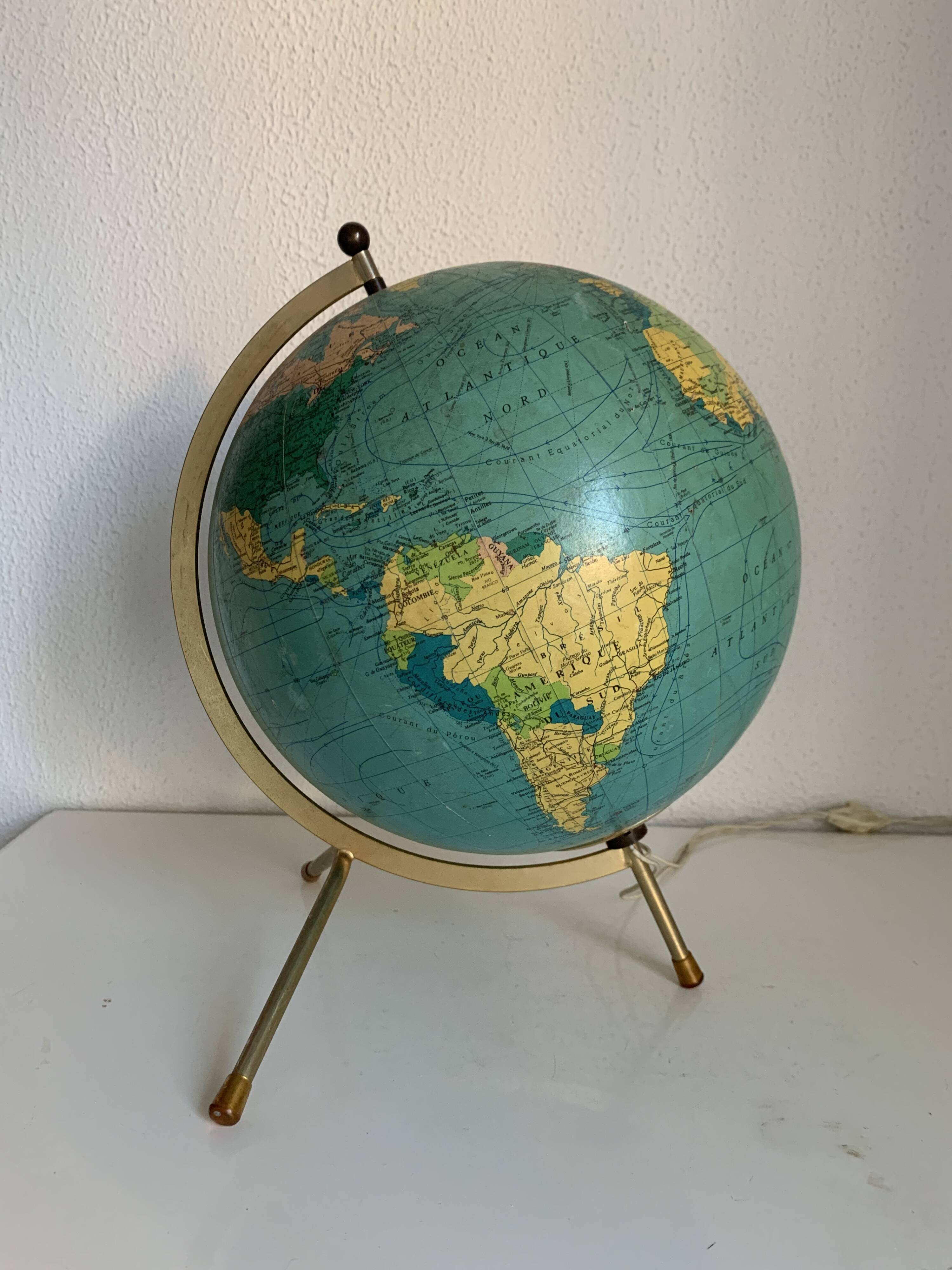 Vintage 1969 globe terrestrial tripod glass Taride - 33 cm