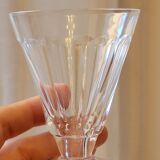 4 old conical liquor glasses cut with 10 flat ribs with faceted sides
