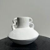 Handmade terracotta vase painted white with double handles H:16 D:20
