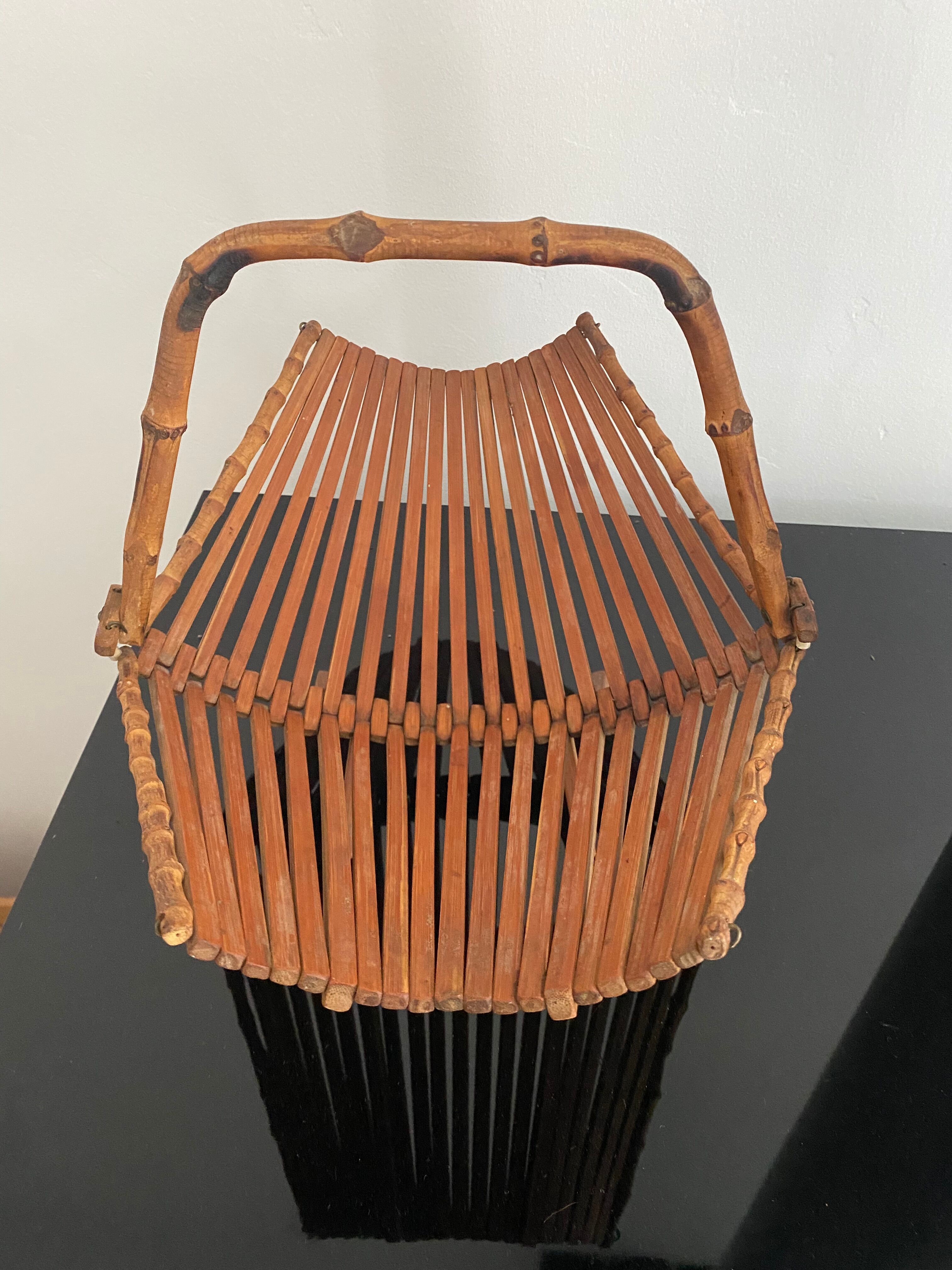 Basket in rattan and bamboo 60s