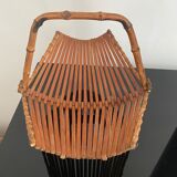 Basket in rattan and bamboo 60s