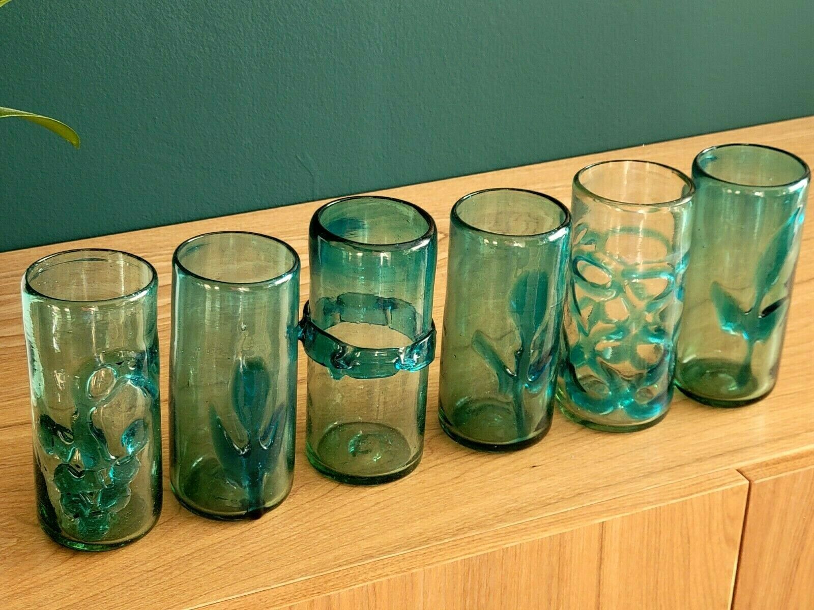 6 orangeade glasses in bubbled blown glass color duck blue