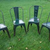 4 Green chaises Tolix industrial, first model (background)