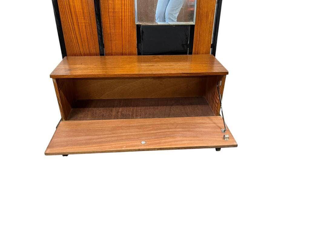 Vintage wooden coat rack with mirror