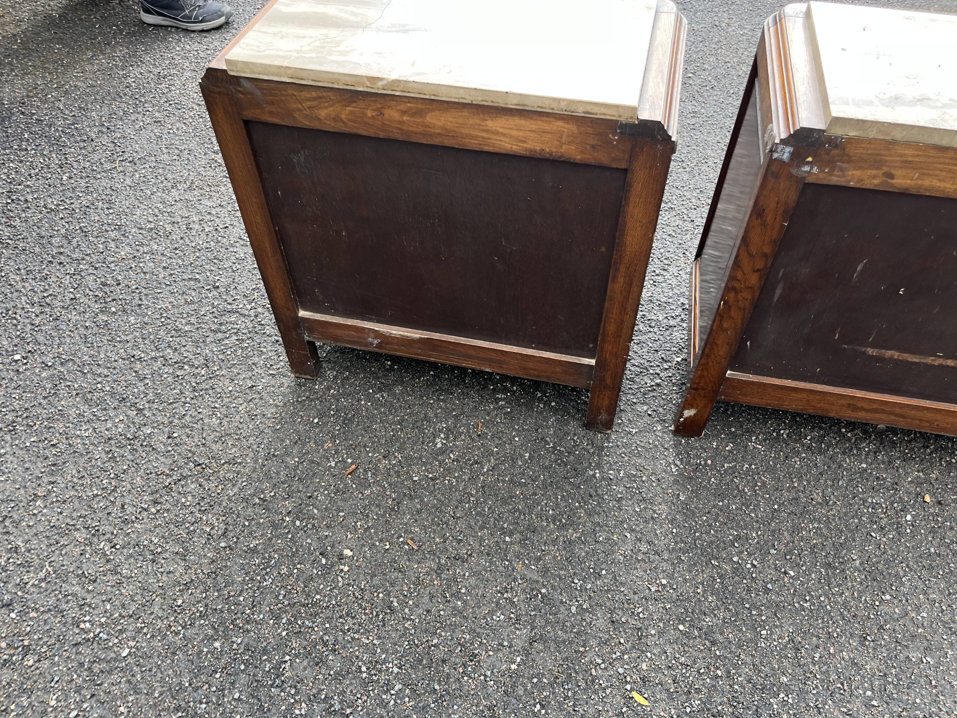 Pair of antique oak bedside tables - Art Deco style with tops