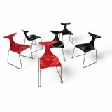 6 x Delfy chair by Gino Carollo for Ciacci Kreaty / Italy 1990s / 2 x red - 4 x black