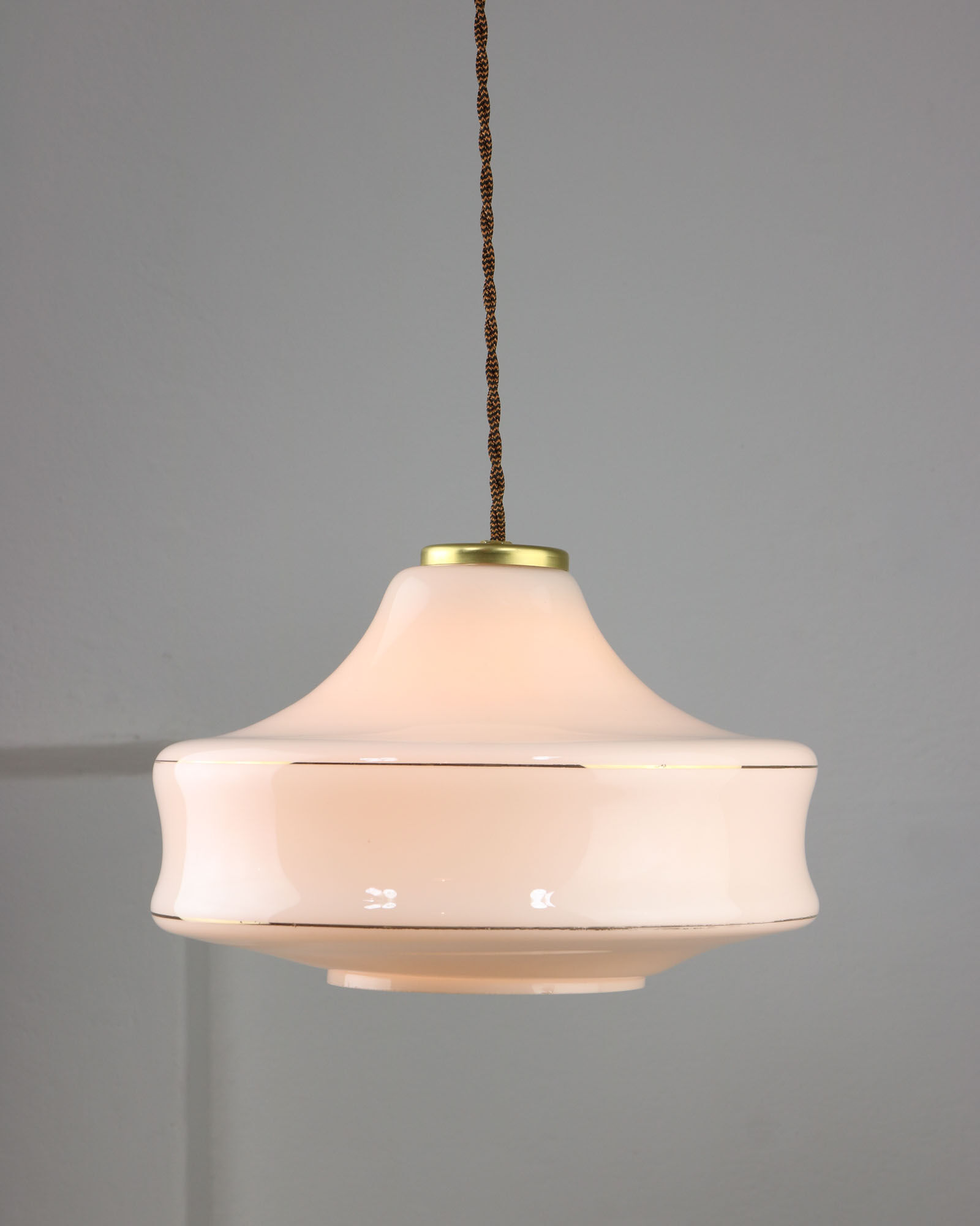 Mid-century White Glass & Brass Pendant Lamp