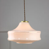 Mid-century White Glass & Brass Pendant Lamp