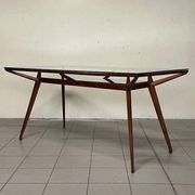 1950s Italian Wooden Table with Double Glass Top