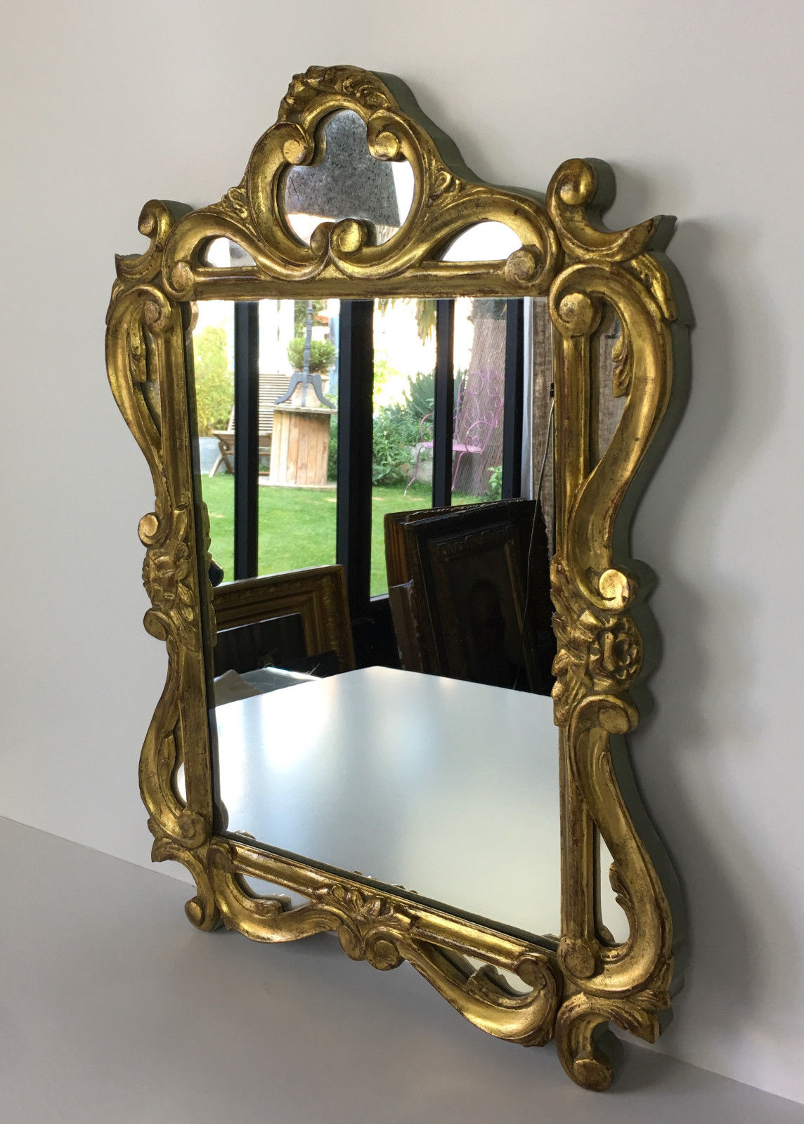 Mirror wooden gold and patinated sculpted décor hectic 55x37cm