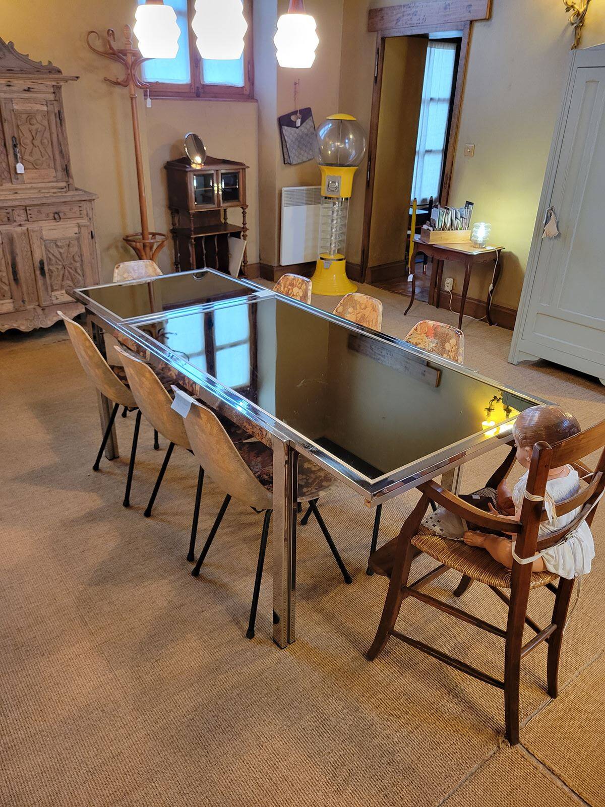 Vintage chrome and glass dining table, Roche Bobois