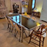 Vintage chrome and glass dining table, Roche Bobois