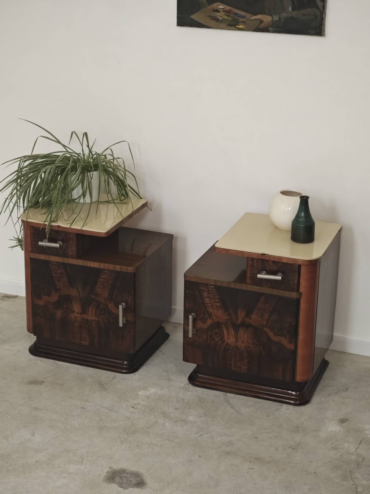Pair of bedside tables by Jindrich Halabala for Up Zavody art deco 1950