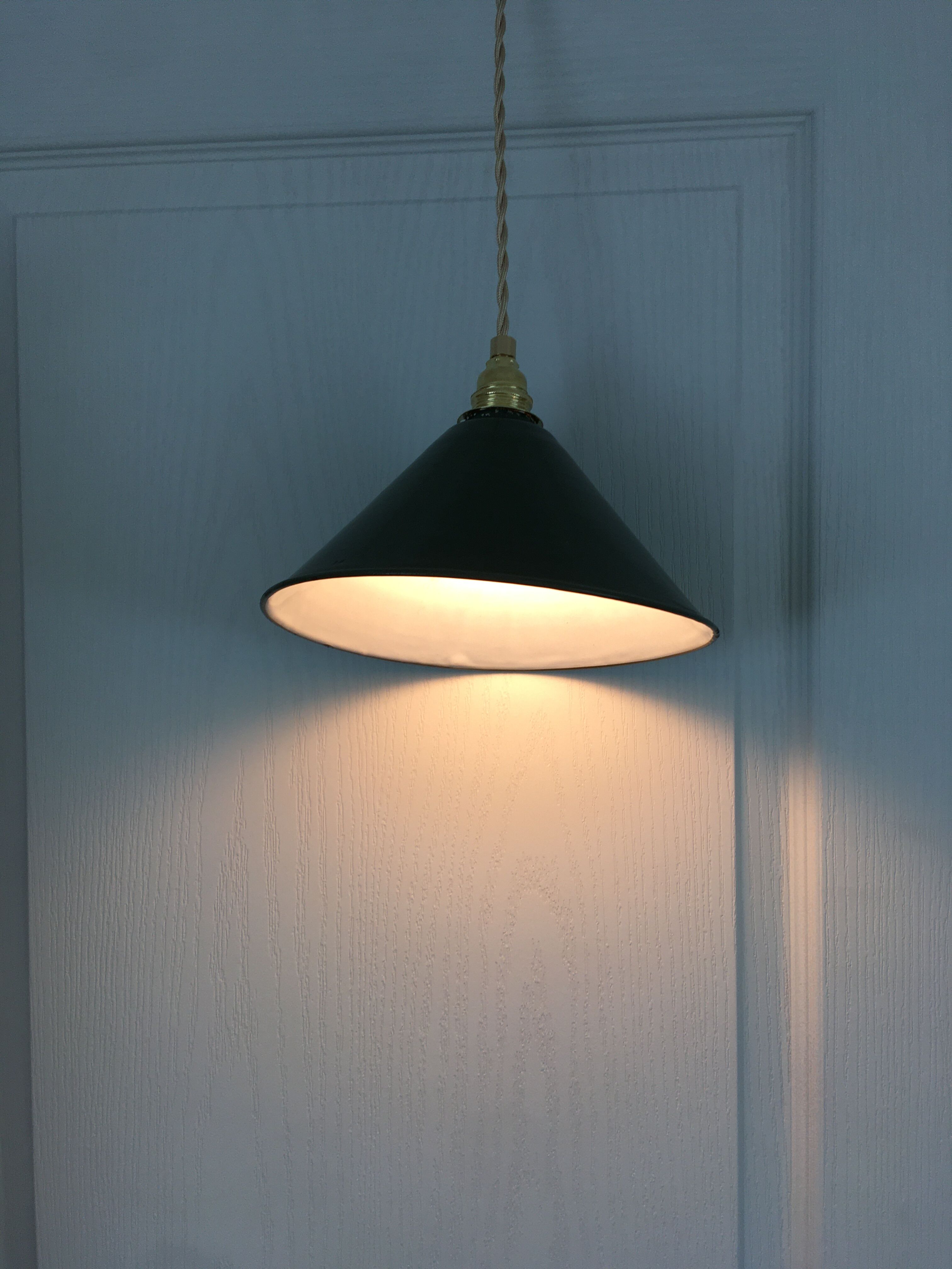 Conical suspension in green & white enamelled sheet metal