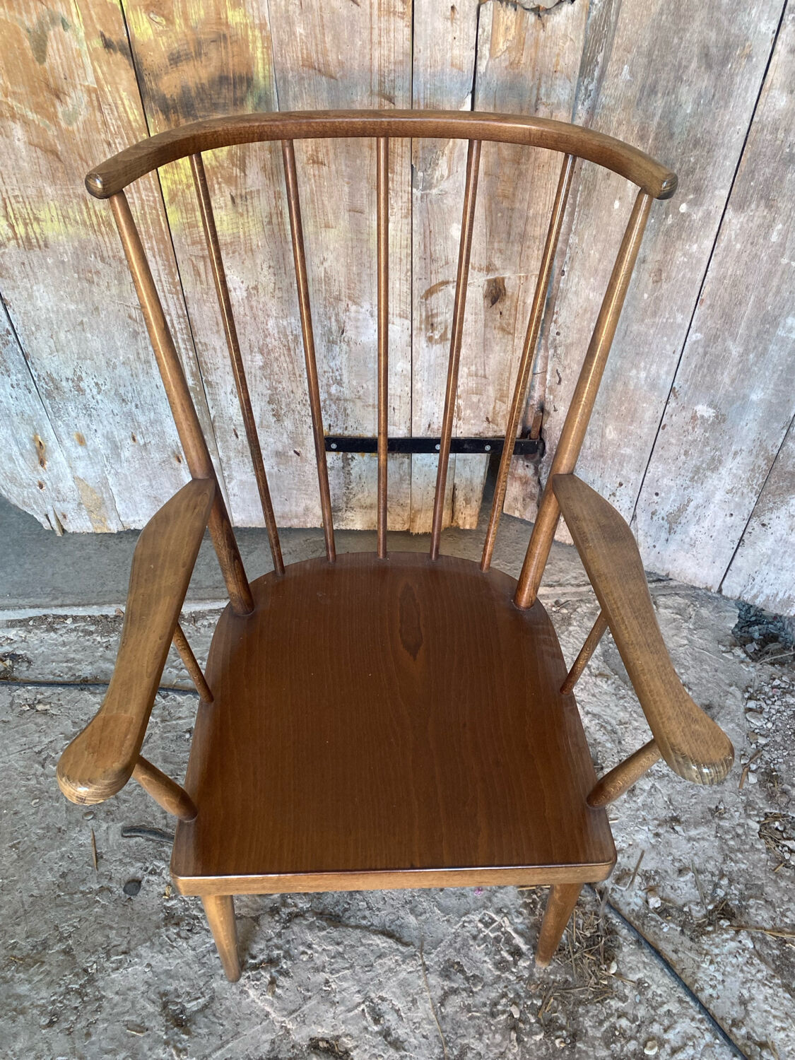 Antique BAUMANN Fan Chair Wood + Vintage Cushions #D877