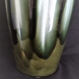 Pair of Art Deco vases in enameled earthenware with white drips on a green background