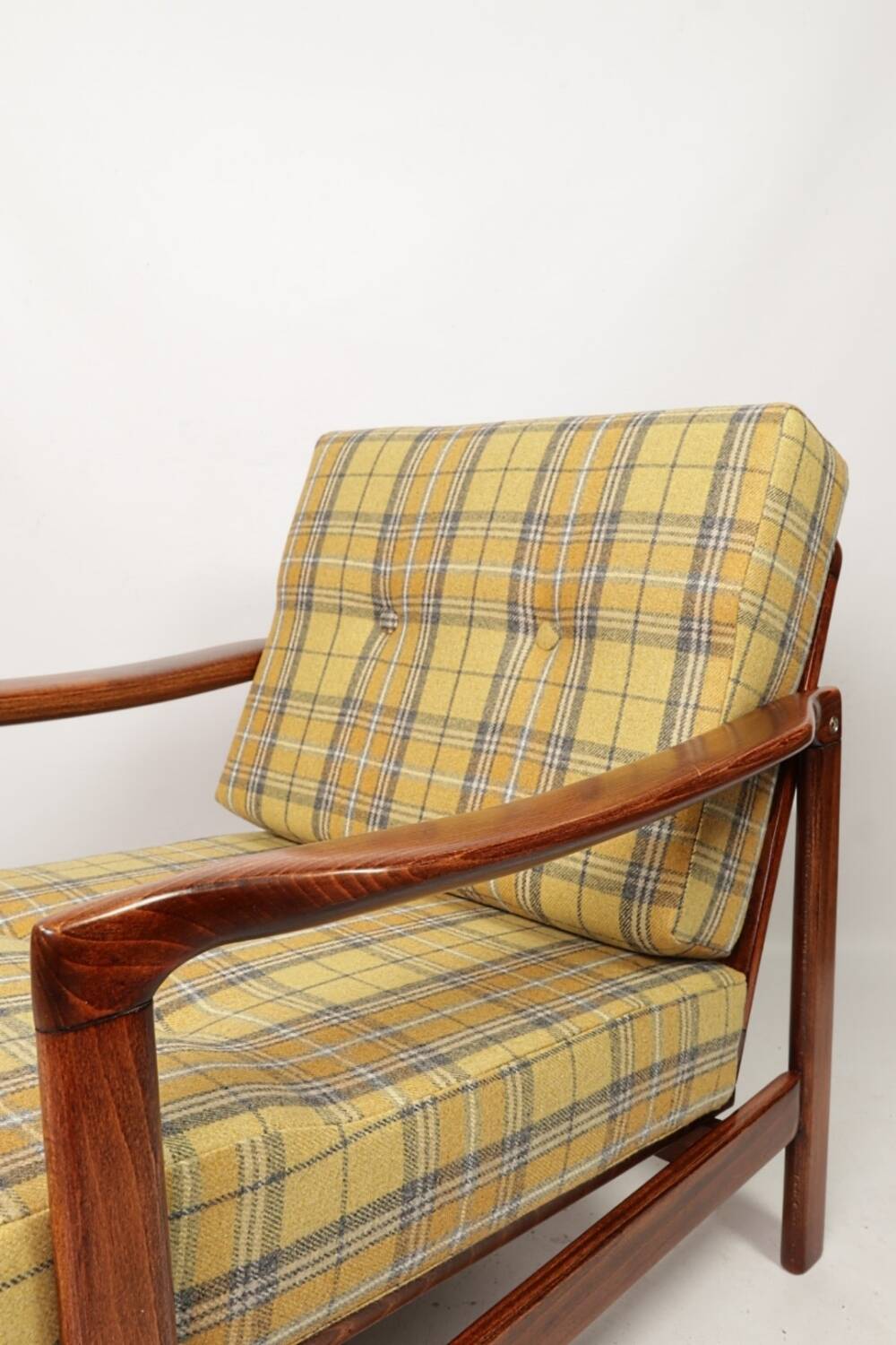 Vintage armchair tartan plaid wool design by Z. Baczyk 1965