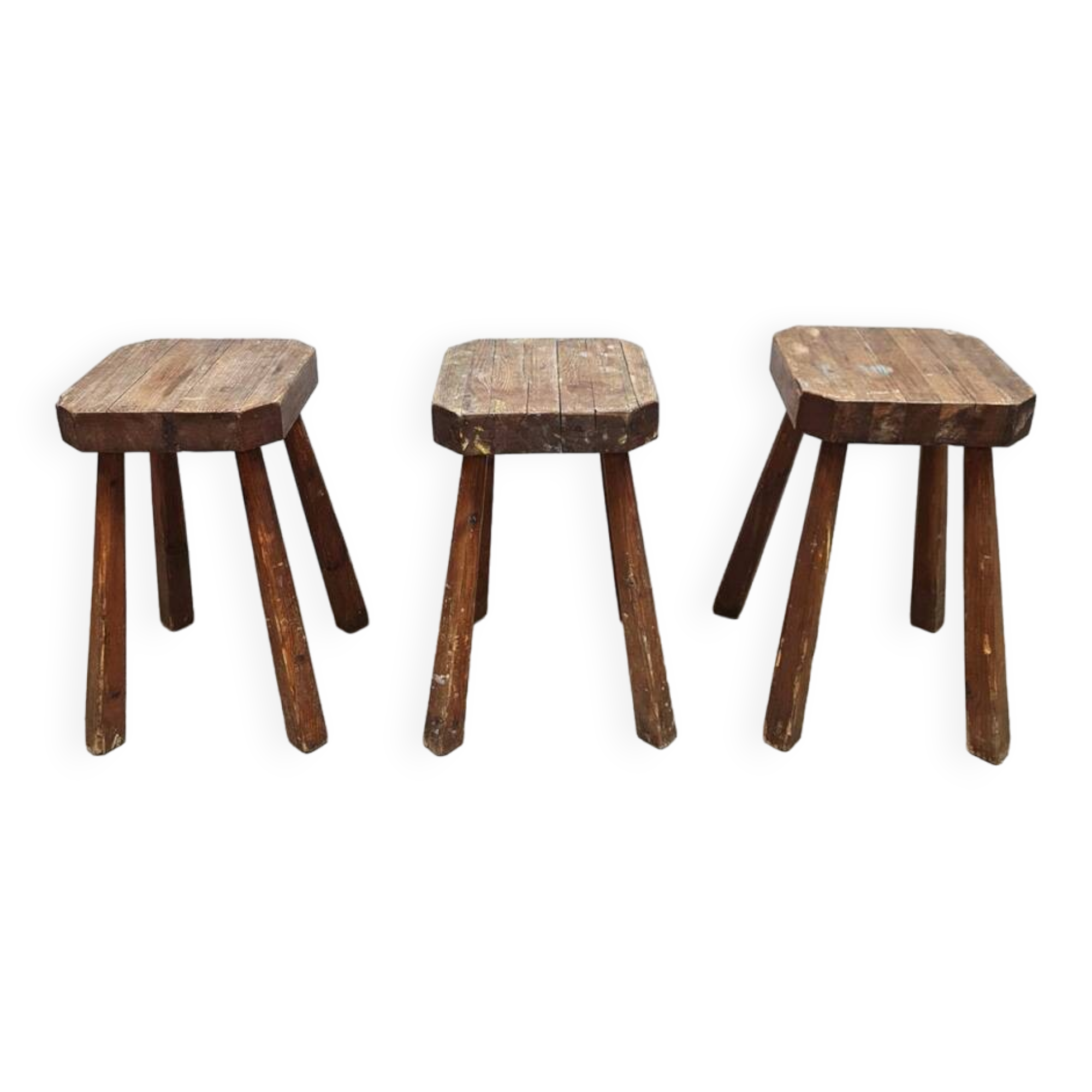 Rustic French wooden hand carved stools 'Brutalist'