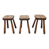 Rustic French wooden hand carved stools 'Brutalist'