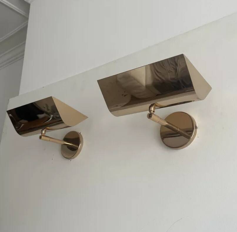 Pair of vintage adjustable solid brass wall lights France 1970