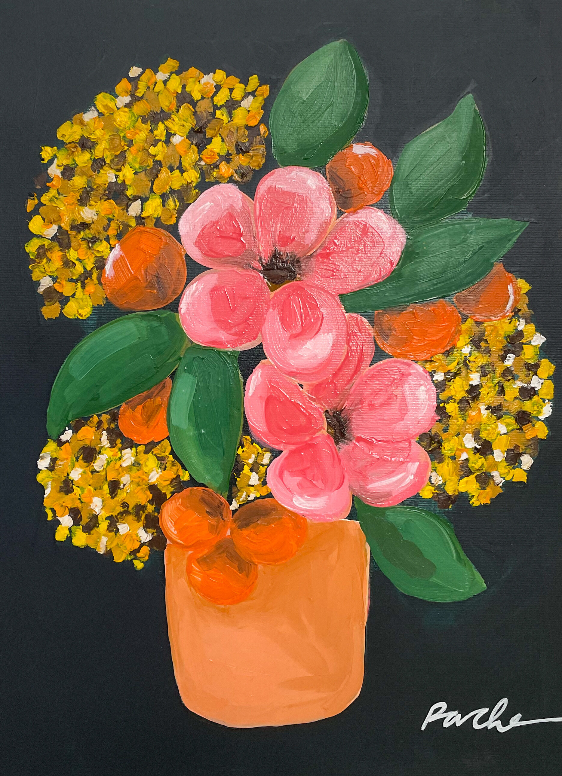 Pink and yellow vase painting