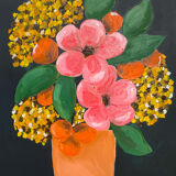 Peinture, vase rose et jaune