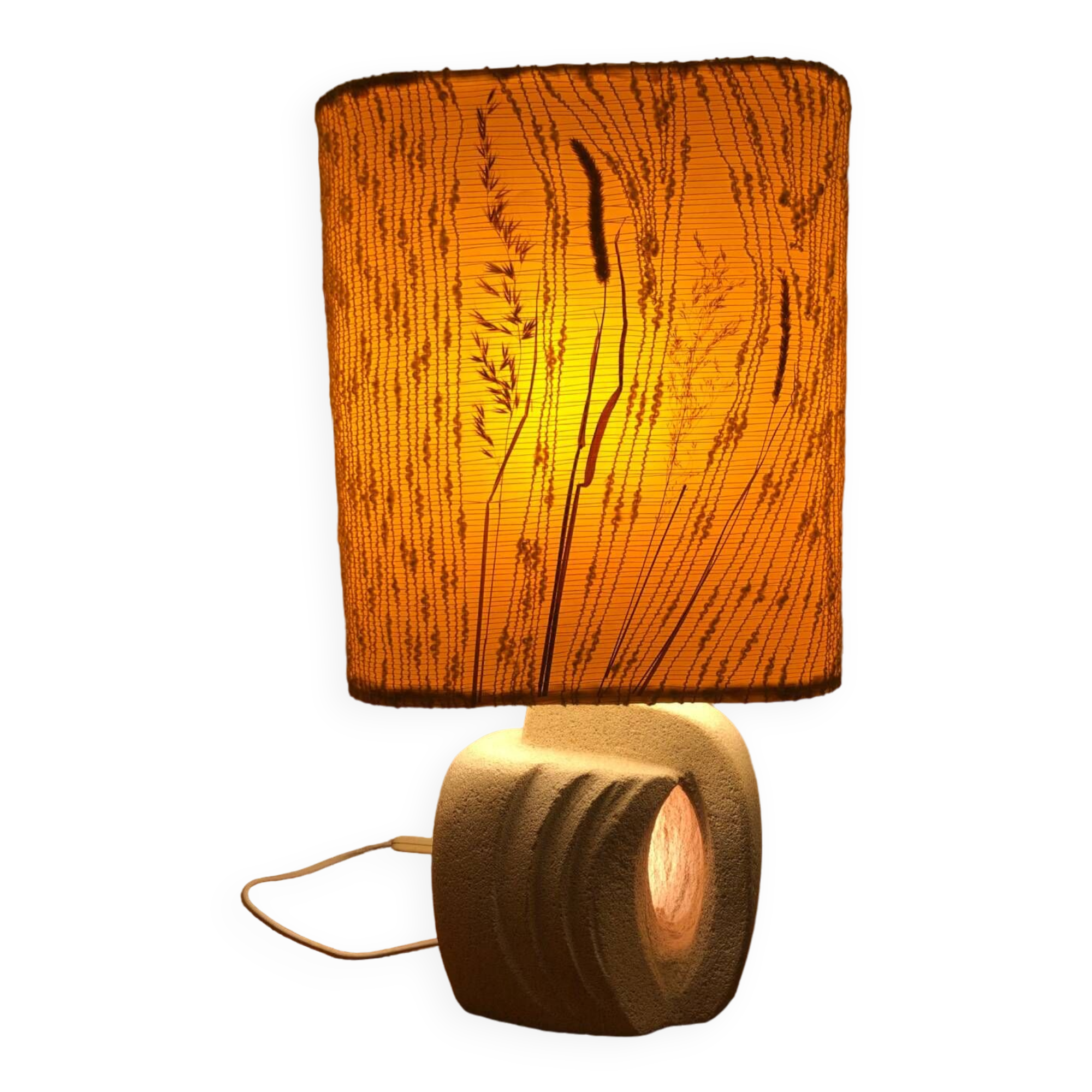 Brutalist lamp in carved stone by Albert Tormos.