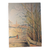 Peinture sur bois signée Richard Tassan , 1984 , Grenoble