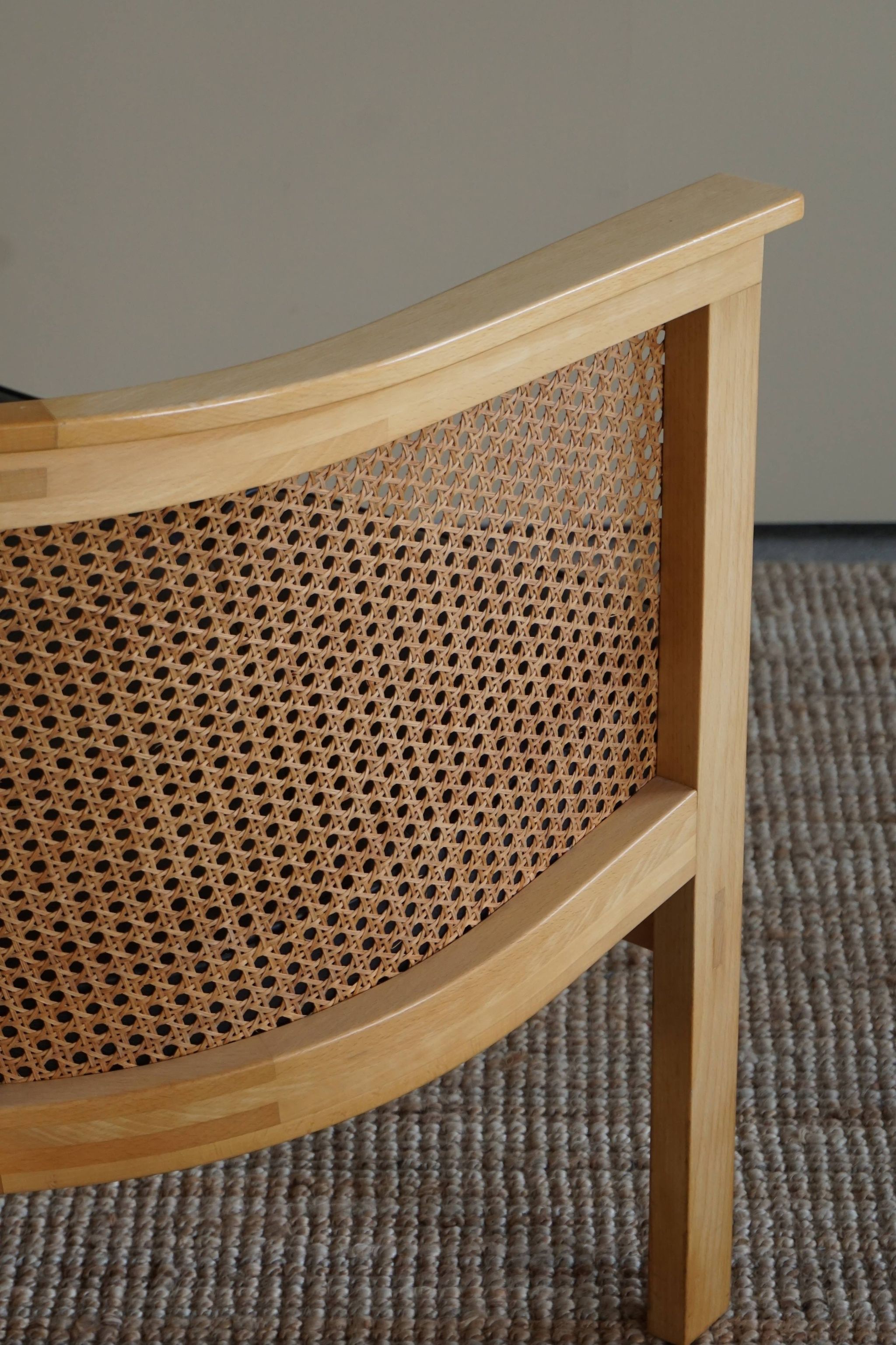 Mid century rud thygesen armchair in cane and leather, king series botium, 1980s