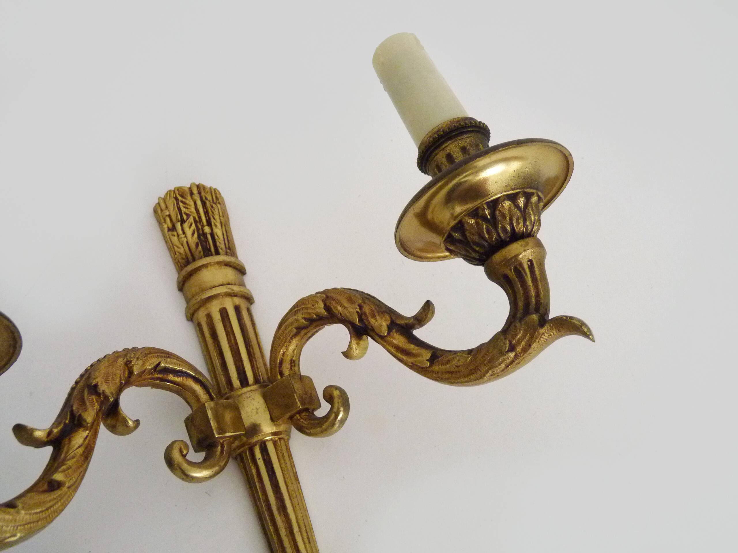 Empire-style wall lamp with double lights in bronze from the 1960s.