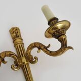 Empire-style wall lamp with double lights in bronze from the 1960s.