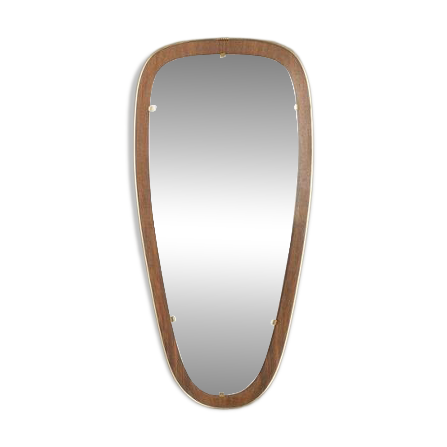 Wonderful 1950s mirror on a teak wood panel with brass frame. Made in Germany