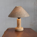 Limestone table lamp with woolen shade, France 1970’s