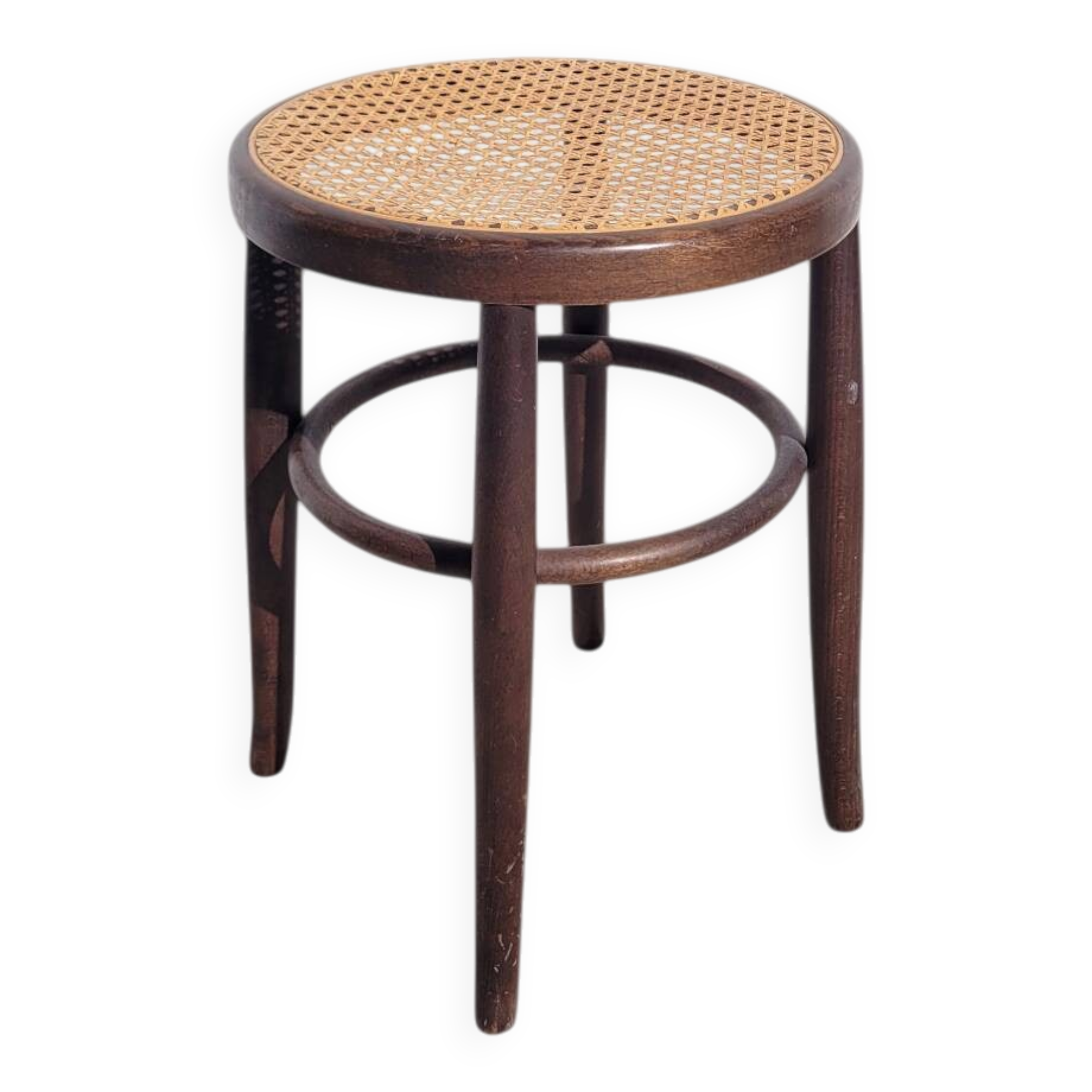 Tabouret bas ancien en cannage et bois courbé