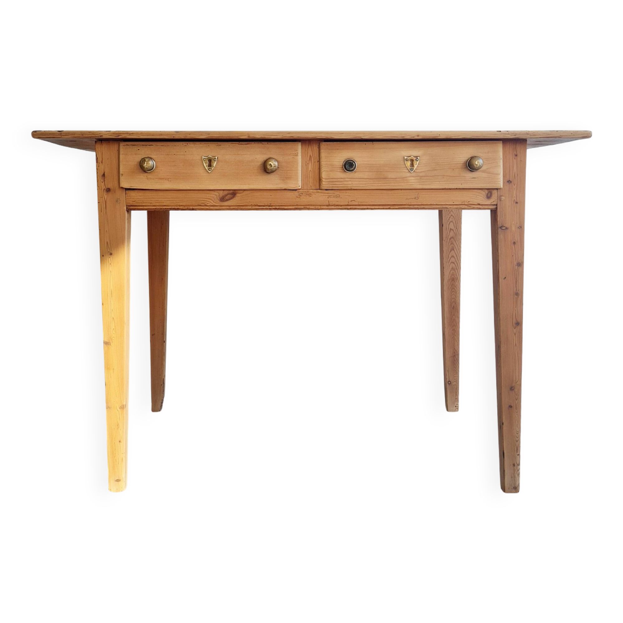 Old farmhouse table in raw wood - 2 drawers