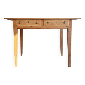 Old farmhouse table in raw wood - 2 drawers