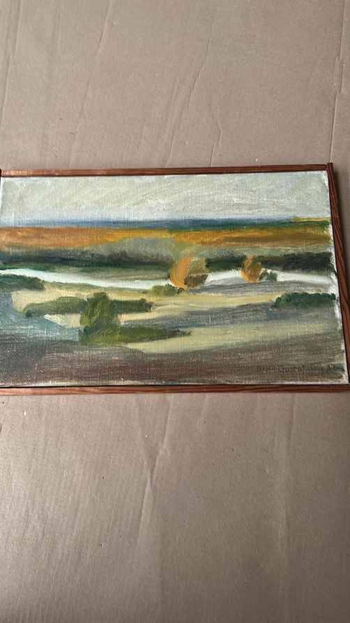 Original Mid Century Swedish Oil On Canvas – “Landscape” By Bengt Gustafsson 1952– Vintage & Framed