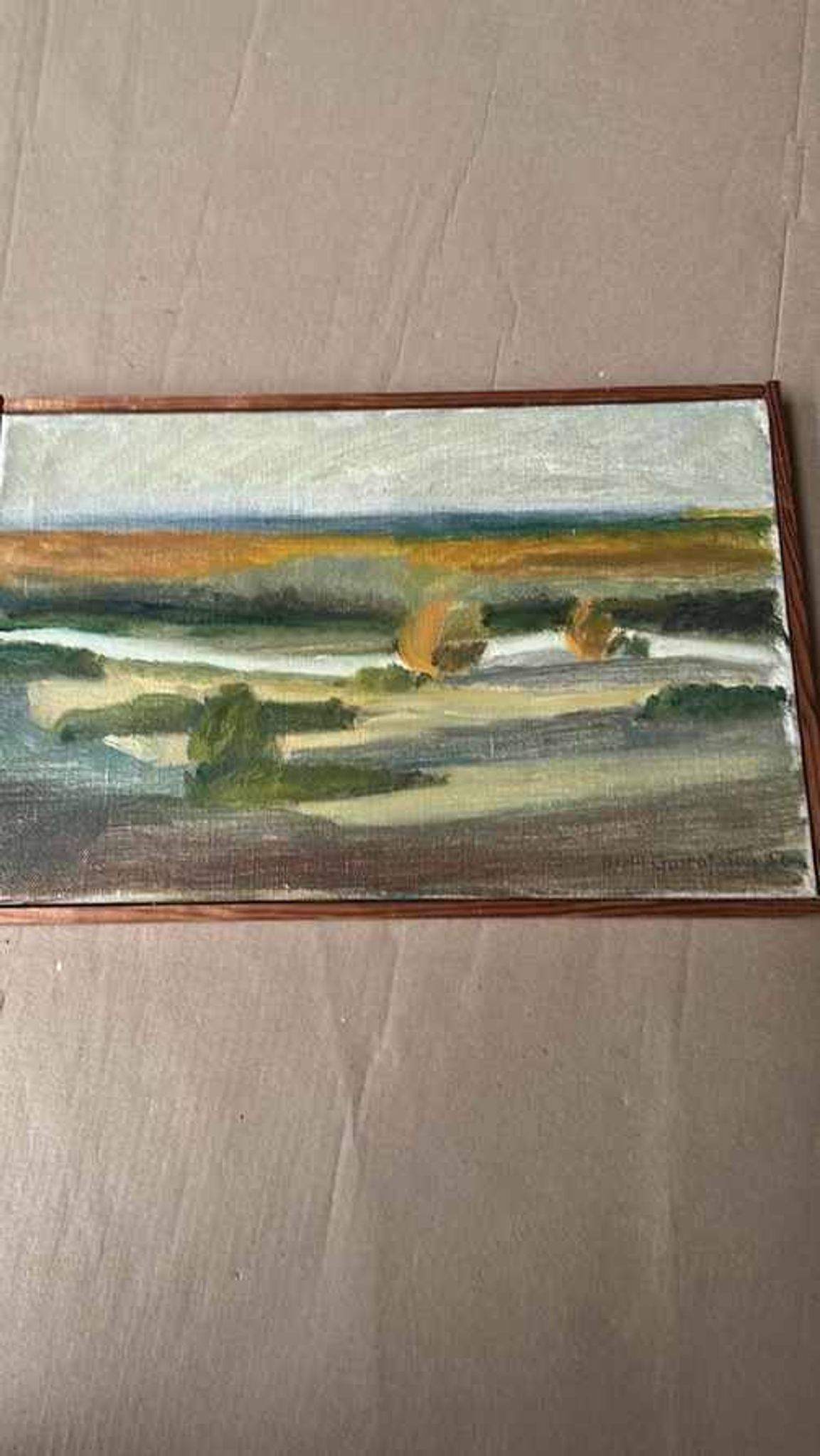 Original Mid Century Swedish Oil On Canvas – “Landscape” By Bengt Gustafsson 1952– Vintage & Framed