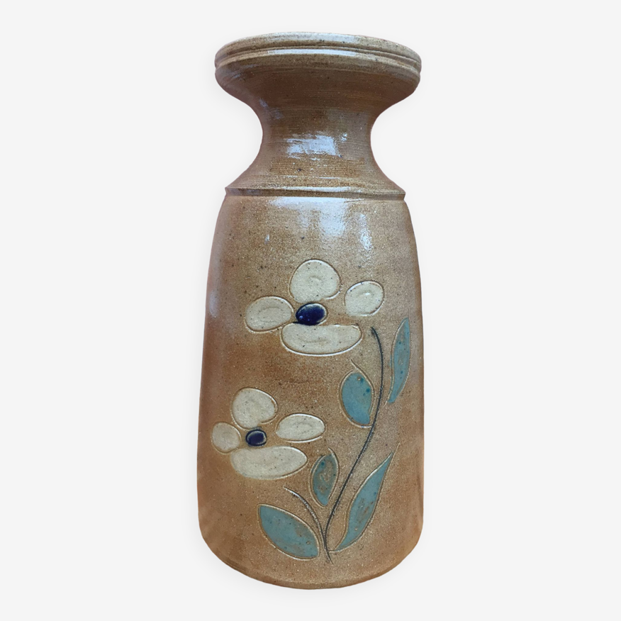 Vase en grès vernissé décor fleurs | Selency