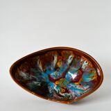 Large brown and colored ceramic bowl, design, 1970
